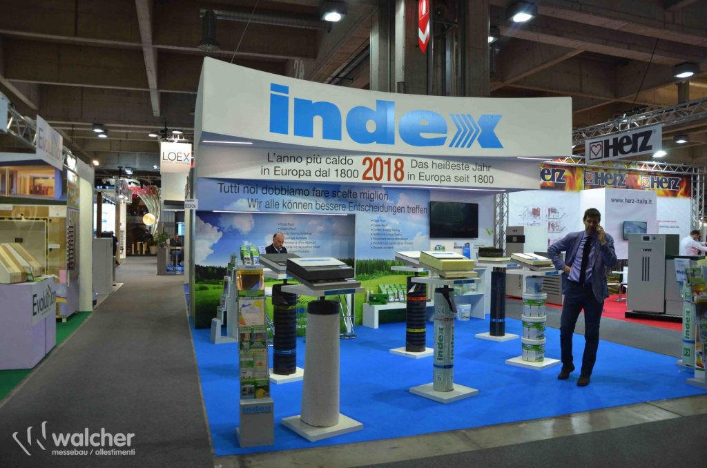 Messestand Index auf der Klimahouse 2019 in Bozen, realisiert von Walcher Messebau