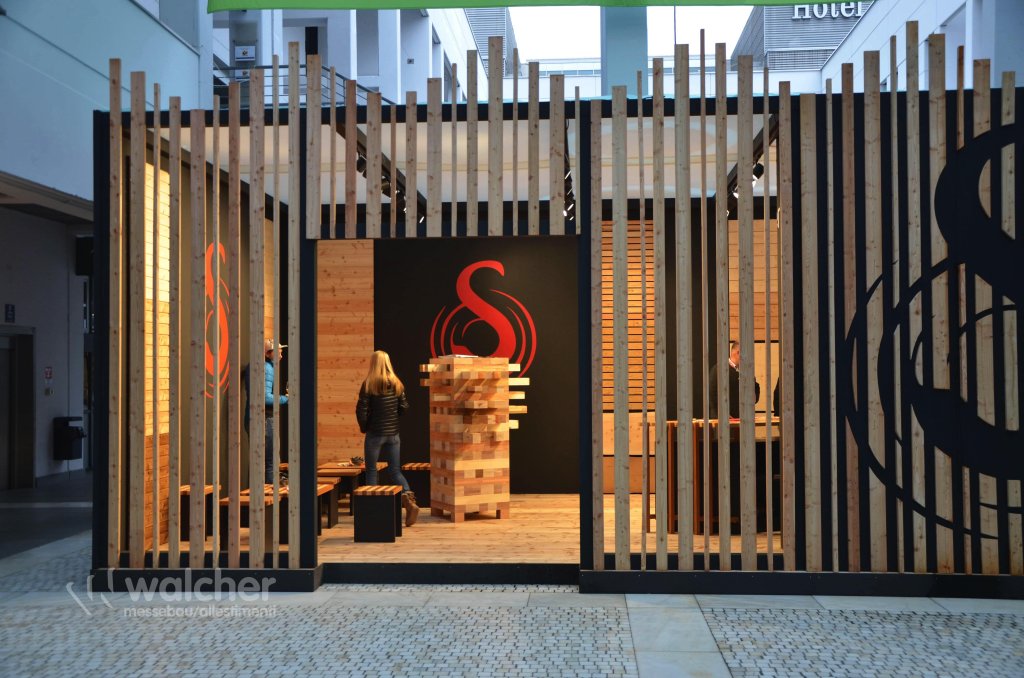 Stand Sarner Holz a Agrialp 2019, Fiera Bolzano, realizzato da Walcher Messebau