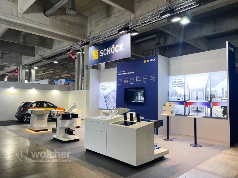 Messestand Schöck, Klimahouse Messe Bozen 2022, realisiert von Walcher Messebau